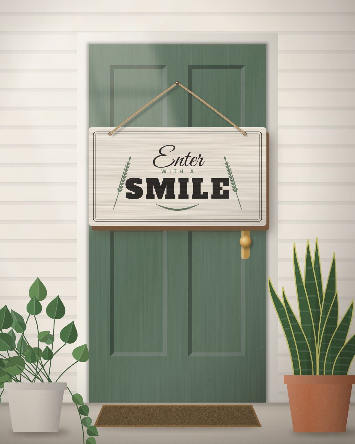 Door Sign with the "Enter with a smile." design