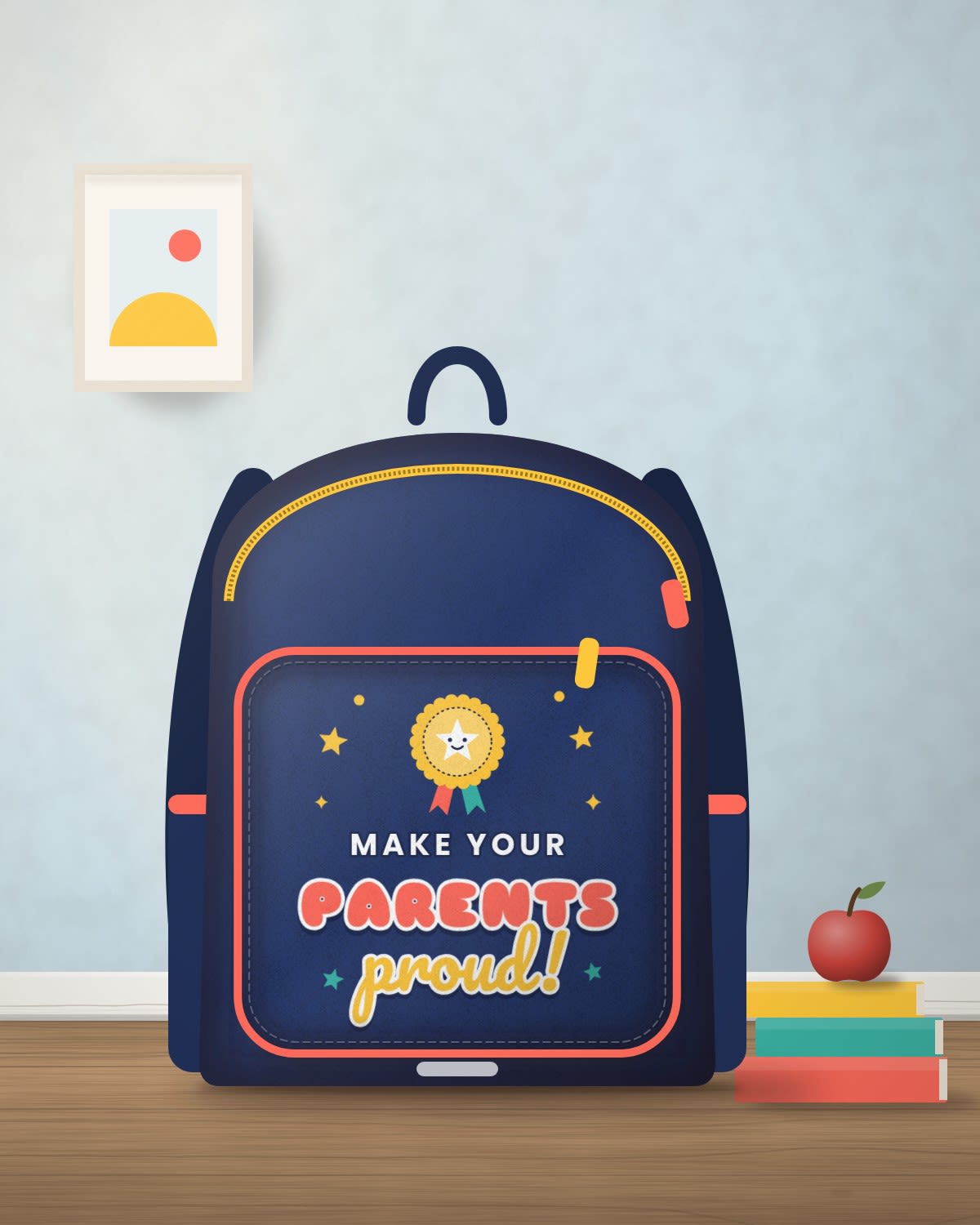 School Bag with the "Make your parents proud." design