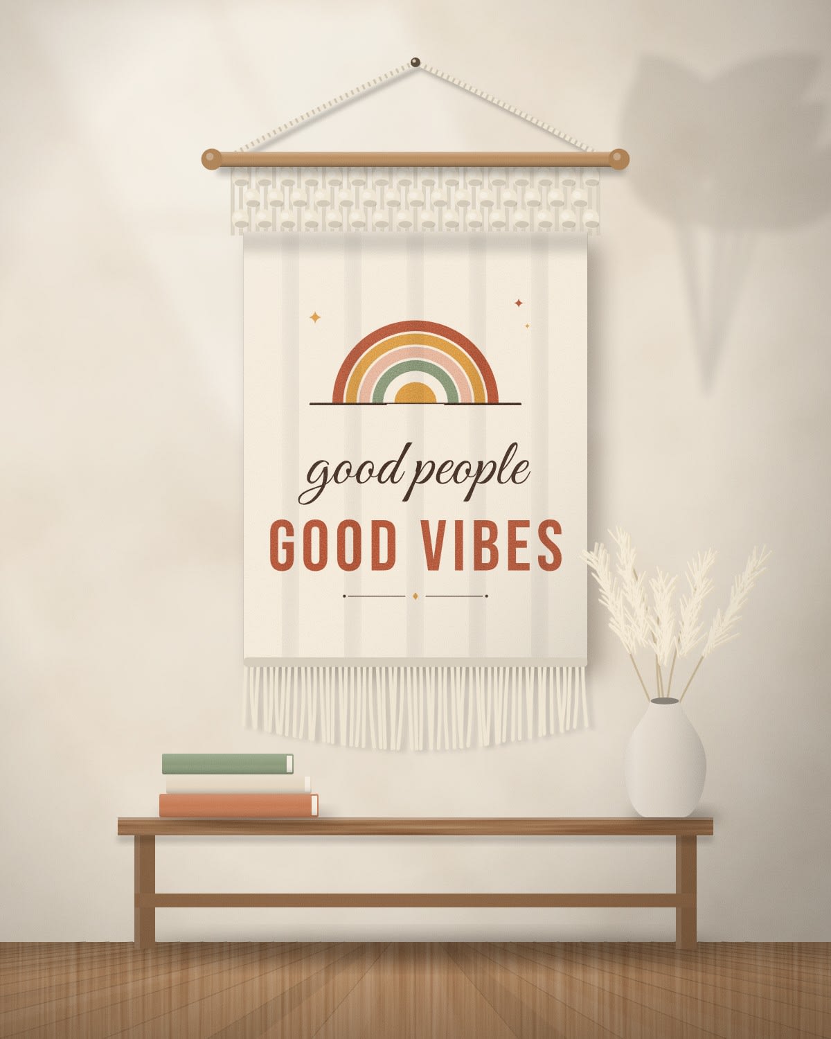 Wall Hanging with the "Good people, good vibes." design