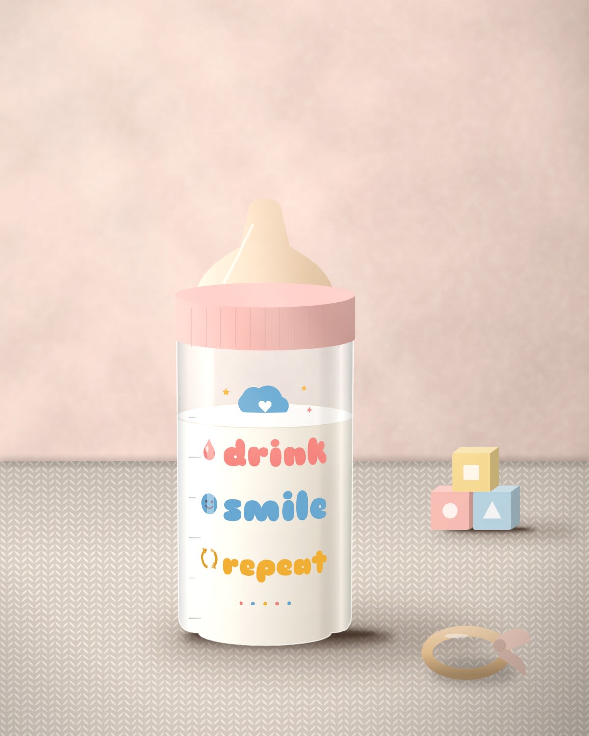 Baby Bottle with the "Drink, smile, repeat." design
