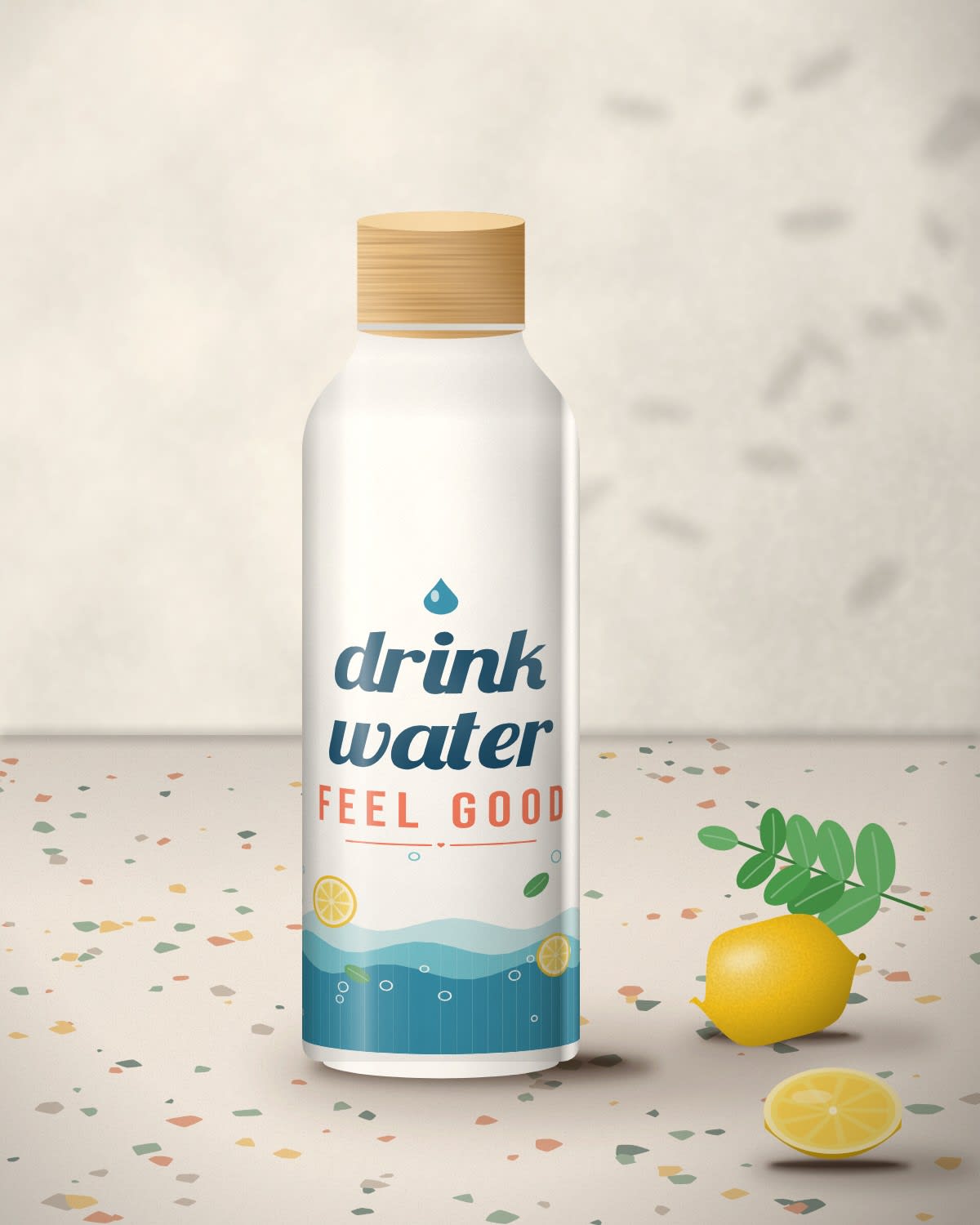 Water Bottle with the "Drink water, feel good." design