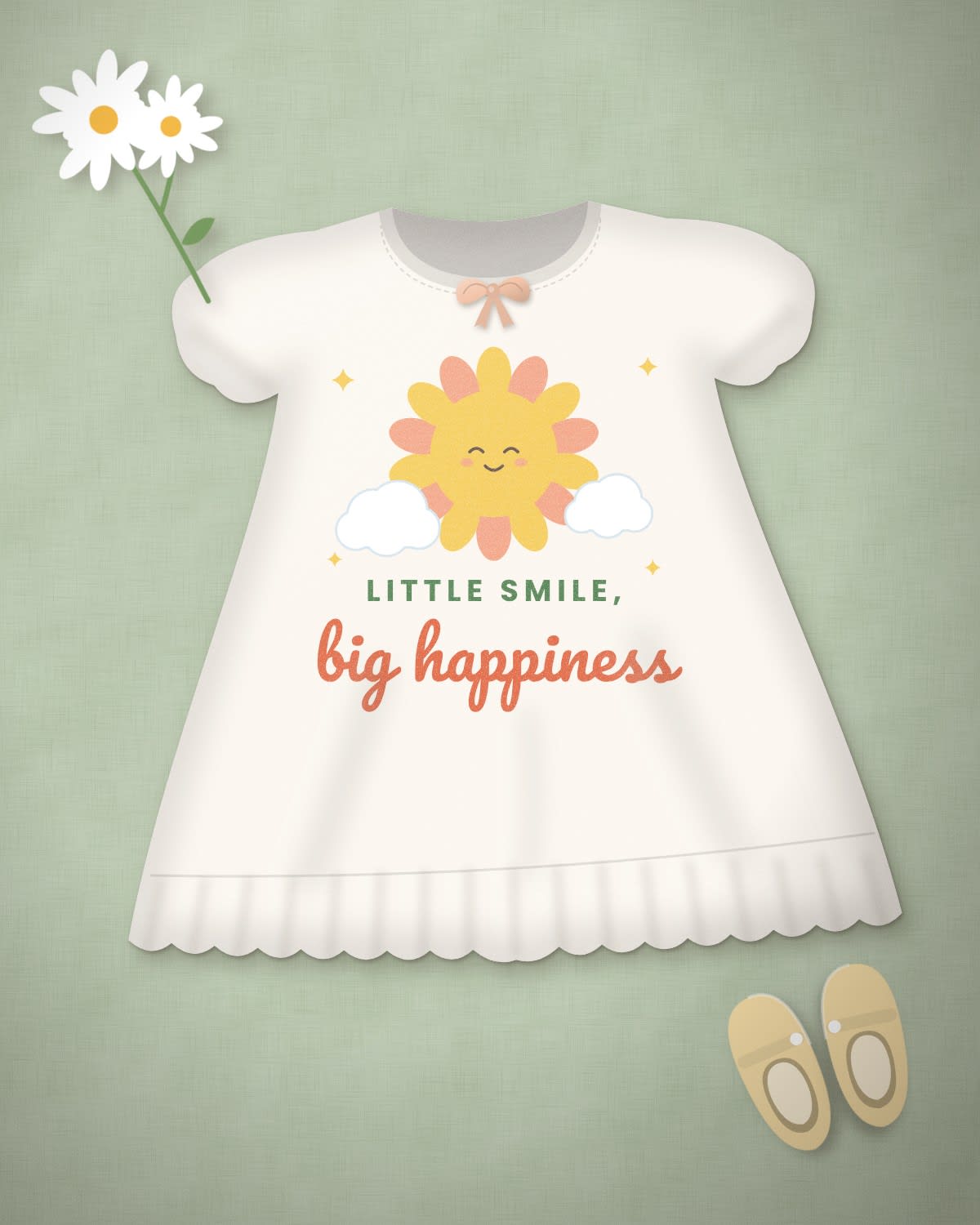 Baby Dress with the "Little smile, big happiness." design
