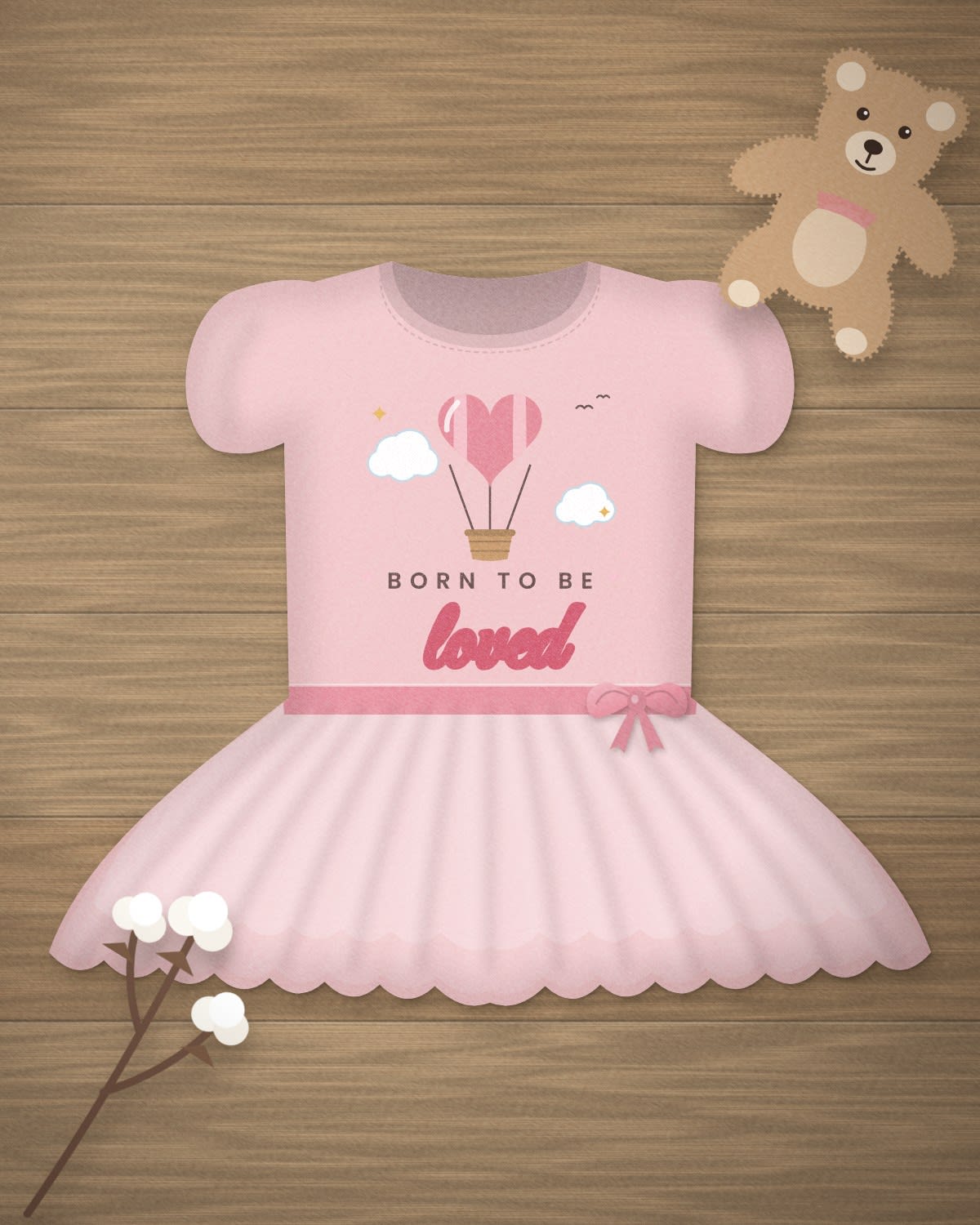 Baby Dress with the "Born to be loved." design