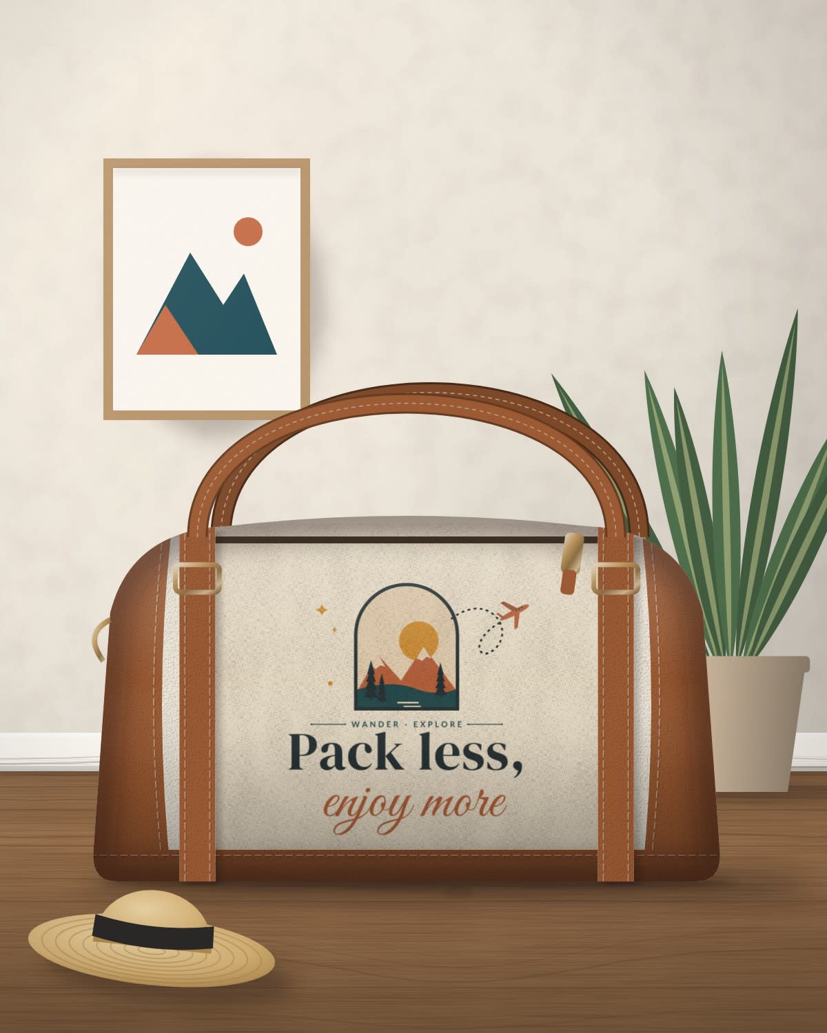 Travel Bag with the "Pack less, enjoy more." design