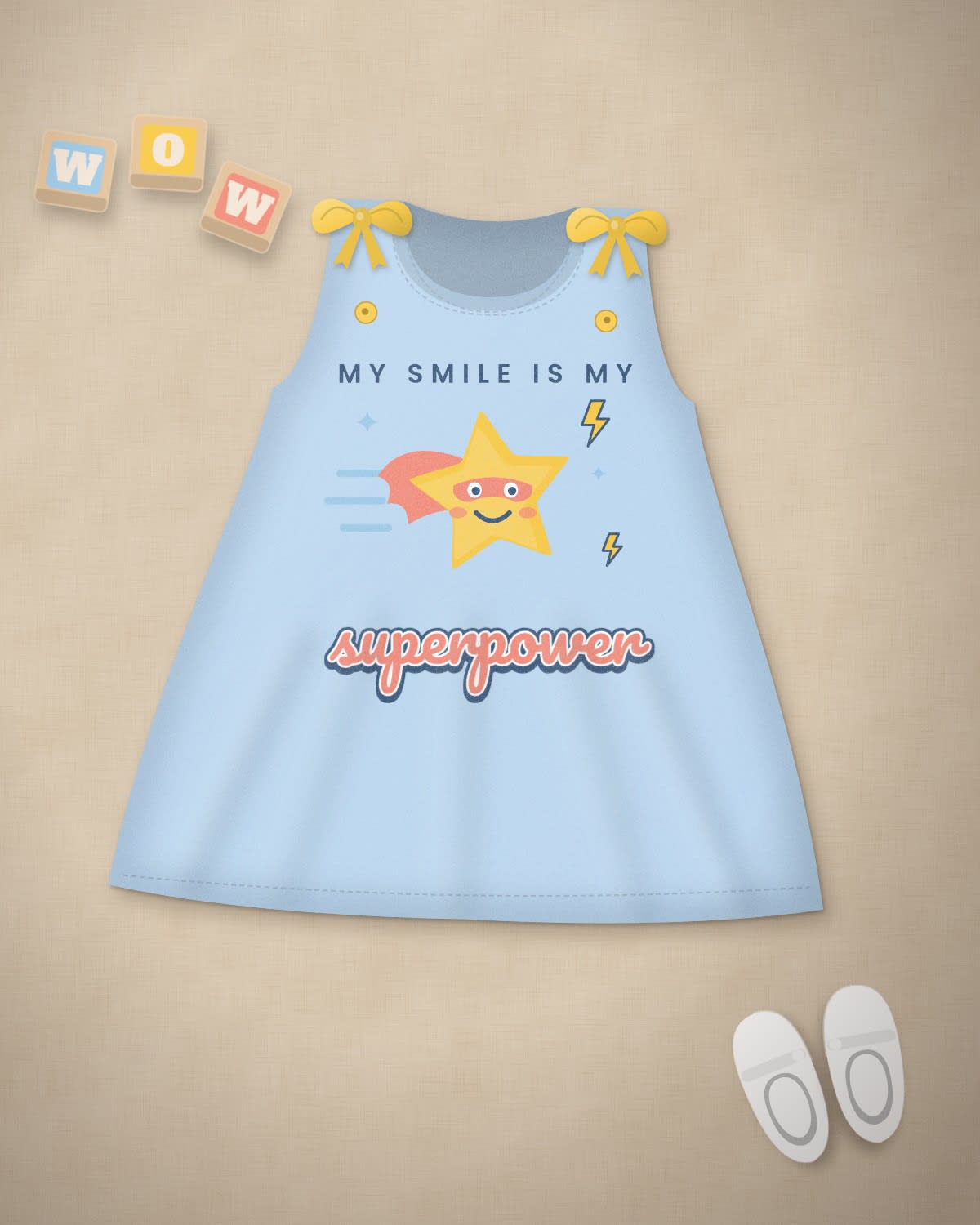 Baby Dress with the "My smile is my superpower." design