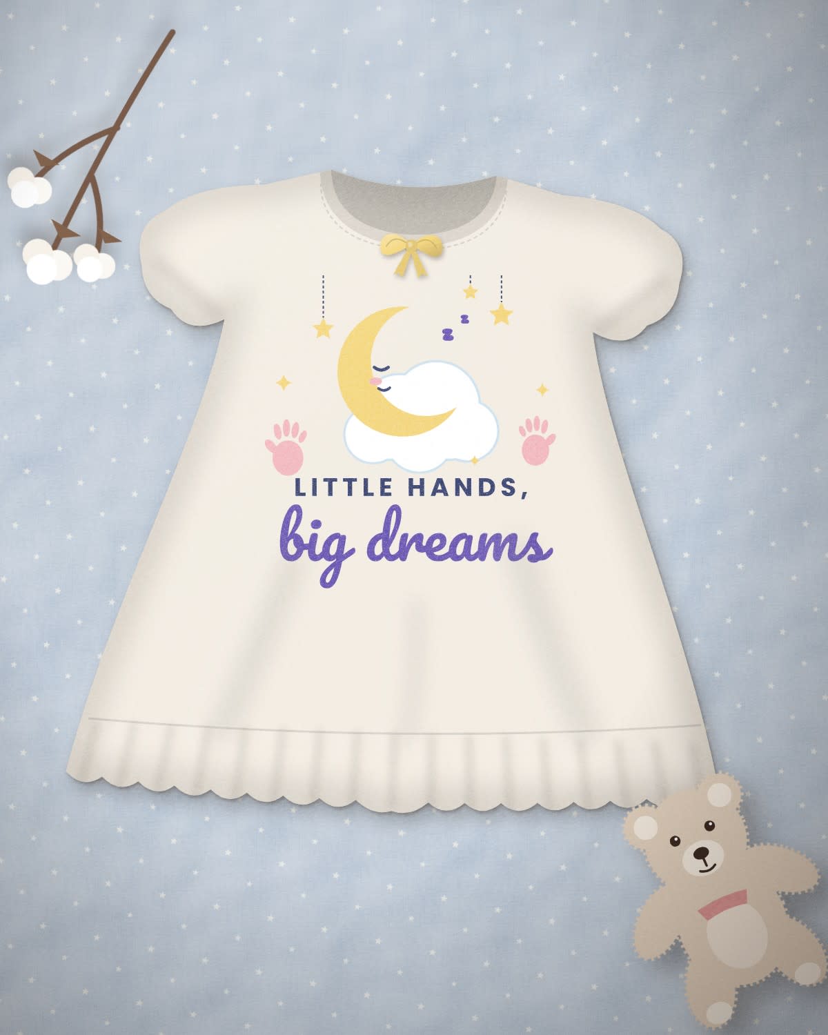 Baby Dress with the "Little hands, big dreams." design