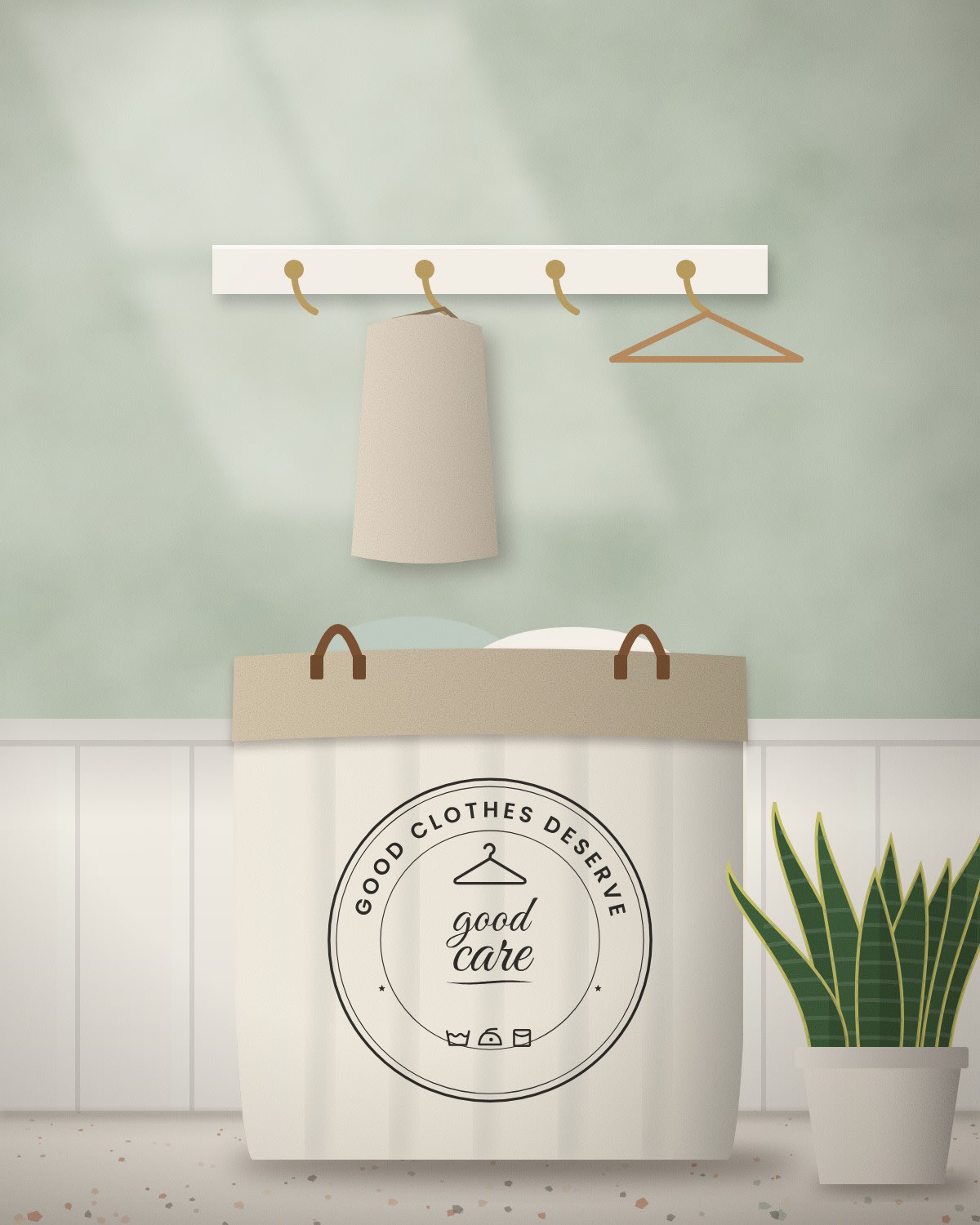 Laundry Basket with the "Good clothes deserve good care." design