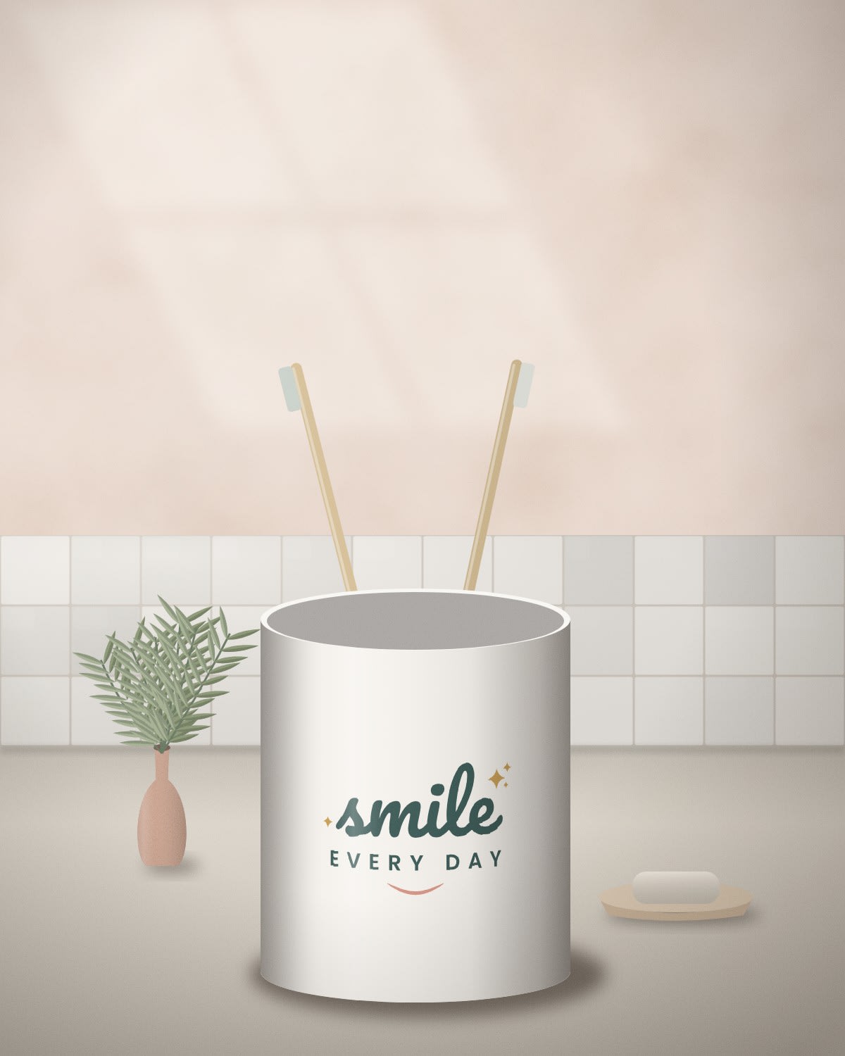 Toothbrush Holder with the "Smile every day." design
