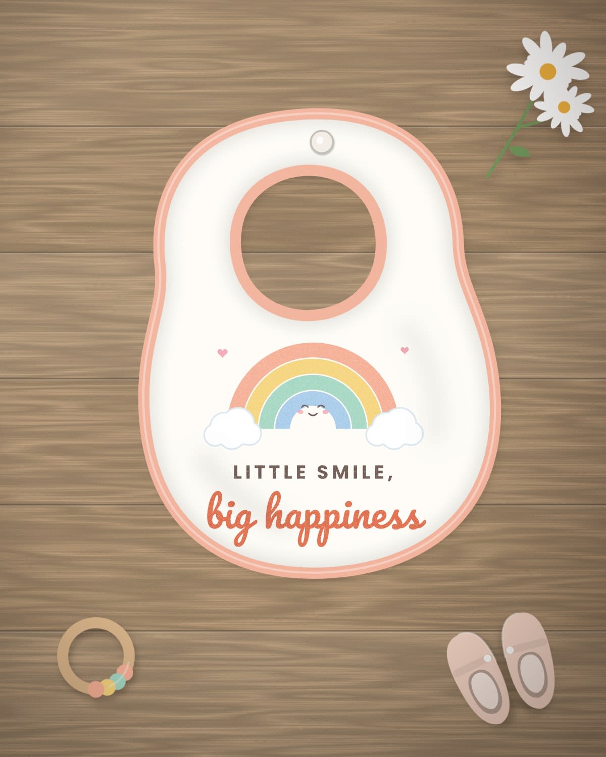 Baby Bib with the "Little smile, big happiness." design