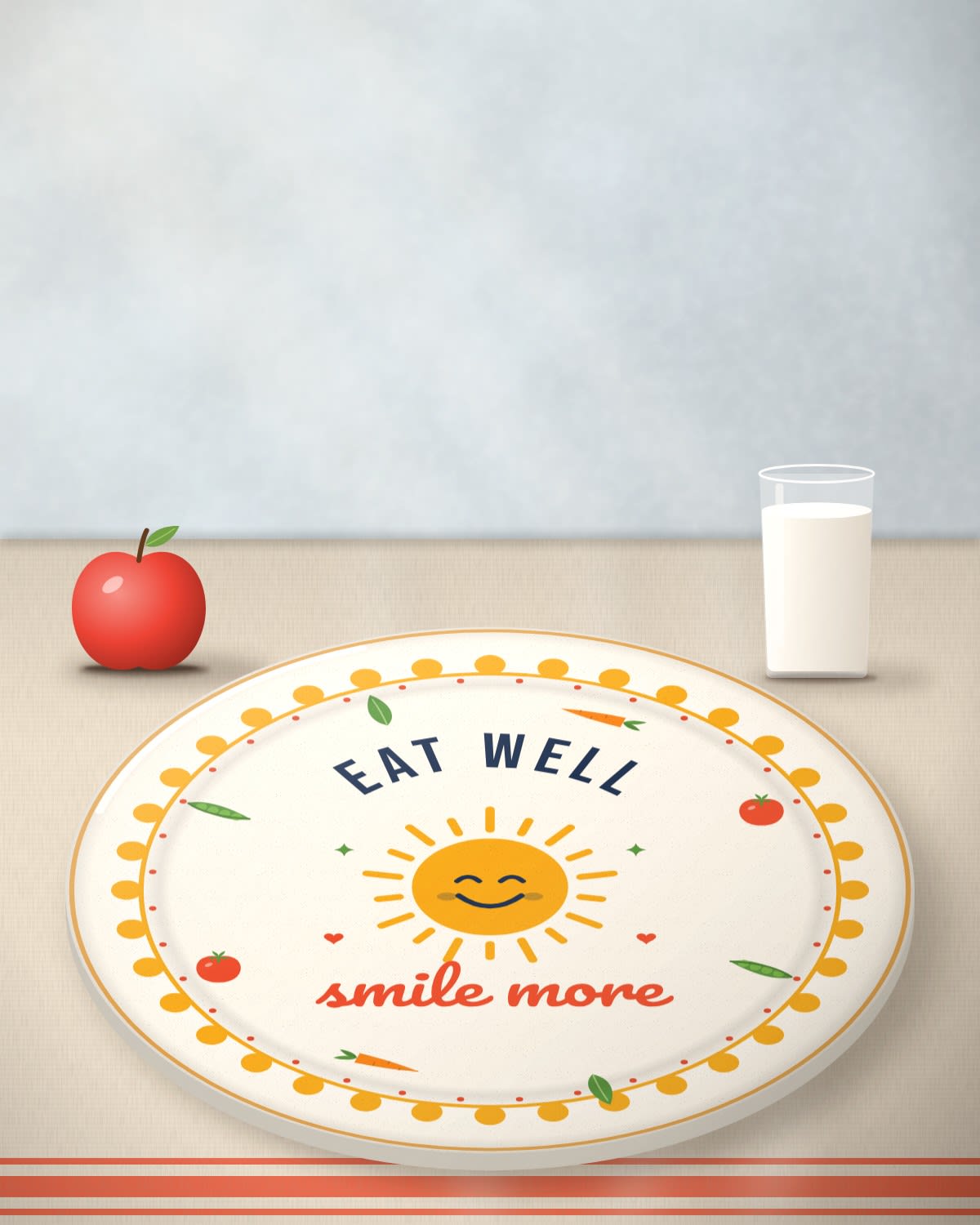Plate with the "Eat well, smile more." design