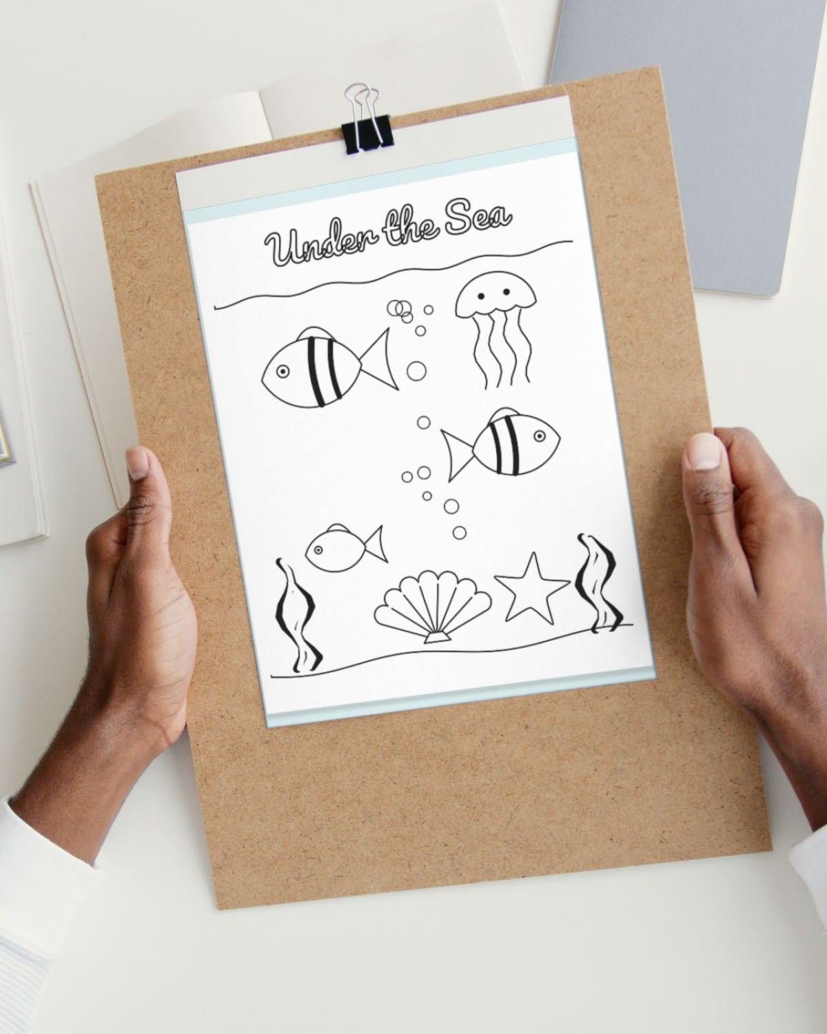 Under the Sea Coloring Page for Kids printed on paper