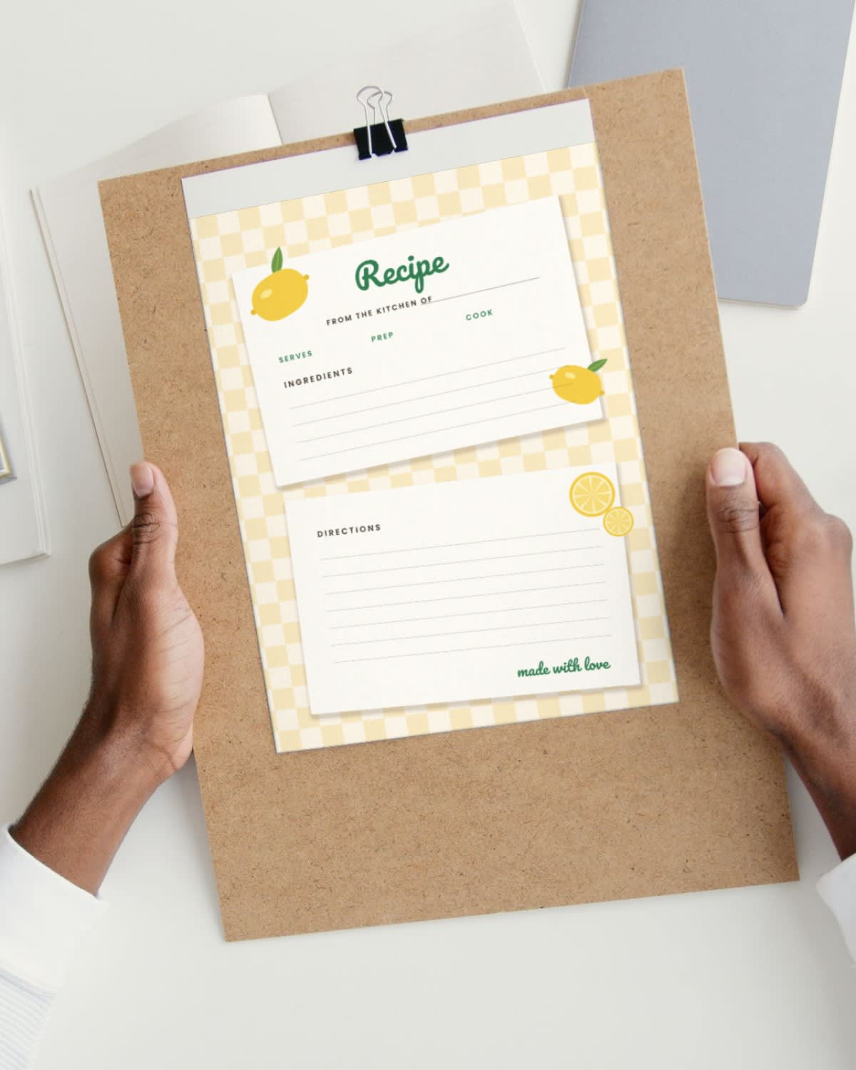 Lemon Recipe Cards Printable printed on paper