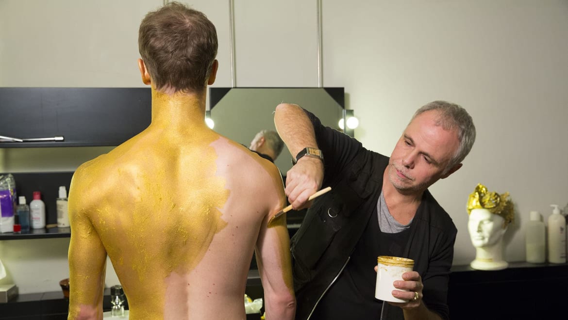The makeup for the Golden Idol in La Bayadère