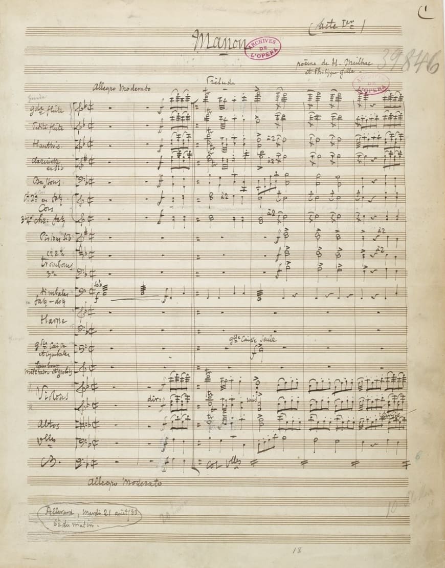 Première page du manuscrit autographe de Manon / BnF