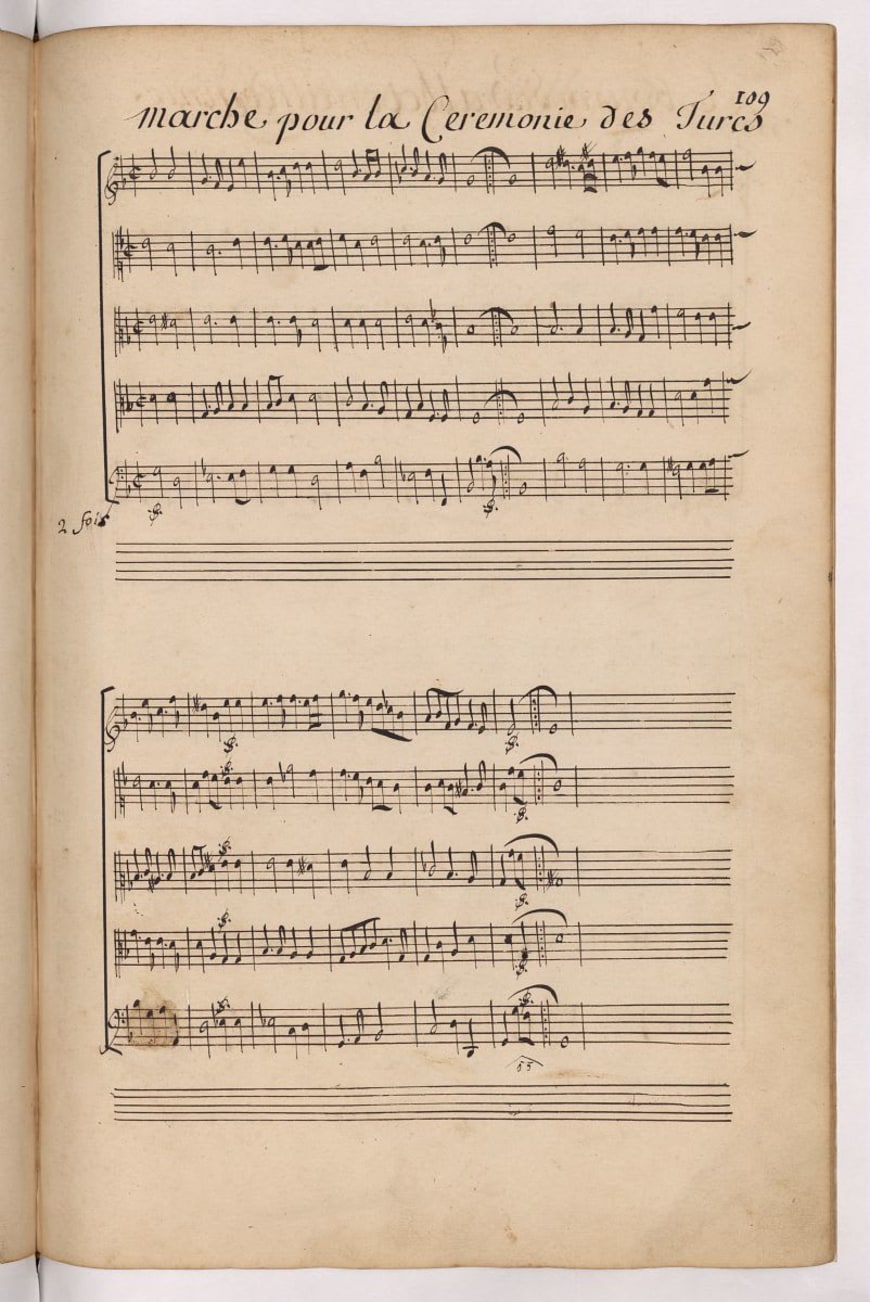 Jean-Baptiste Lully, Molière, Le Bourgeois gentil-homme. Partition et texte manuscrits, copie d’André Danican Philidor