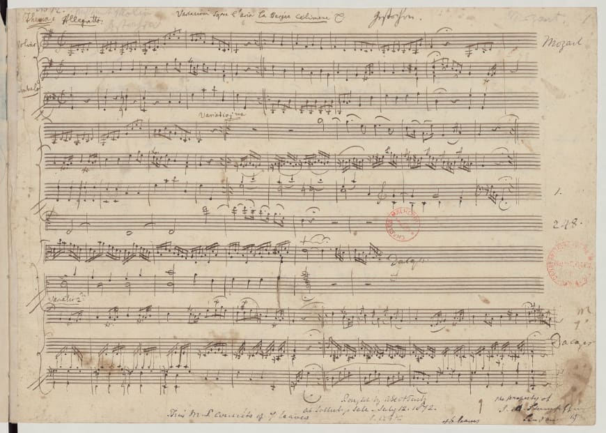 W.A. Mozart, Variazioni sopra l'aria La Bergère Célimène. Partition autographe, 1781. BnF, département de la Musique