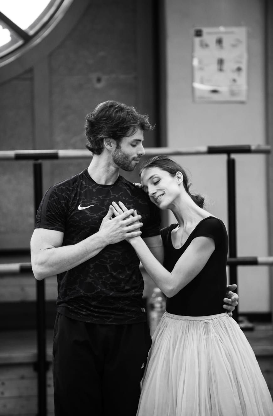 Florian Magnenet (le prince Grémine) et Dorothée Gilbert (Tatiana) en répétition, Opéra national de Paris, 2018