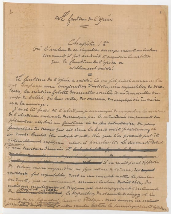 Gaston Leroux, manuscript of “The Phantom of the Opera,” 1910