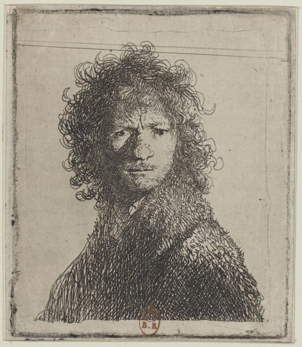 Rembrandt, Portrait de Rembrandt faisant la moue. Eau-forte (deuxième état), 1630. 
BnF, département des Estampes et de la photographie
