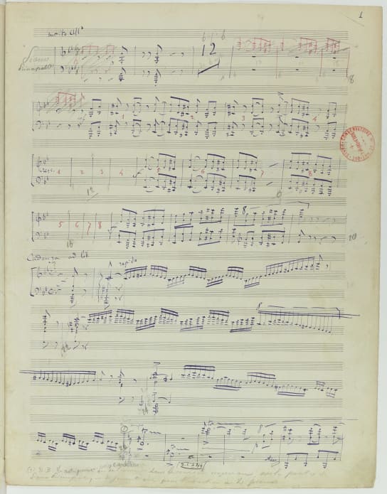 Camille Saint-Saëns, Africa, fantaisie pour piano avec accompagnement d’orchestre, op. 89, manuscrit autographe de la version à deux pianos, 1891. Illustration de la main de l’auteur en couverture, BnF, département de la Musique
