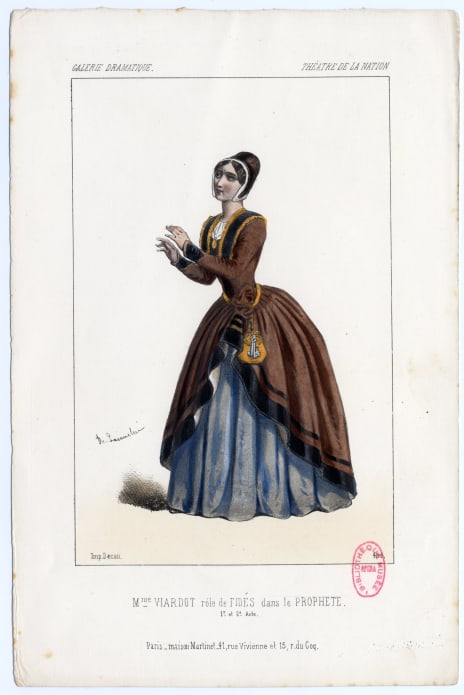 Alexandre Lacauchie - Pauline Viardot dans le rôle de Fidès dans Le Prophète, entre 1849 et 1860. Lithographie, 19,5 x 13 cm. BnF, département de la Musique, Bibliothèque-musée de l’Opéra.