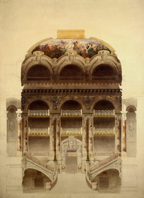 Charles Garnier (1825-1898), Cross-section (cage) of the grand staircase at the Opéra Garnier; Between 1860 and 1898.
