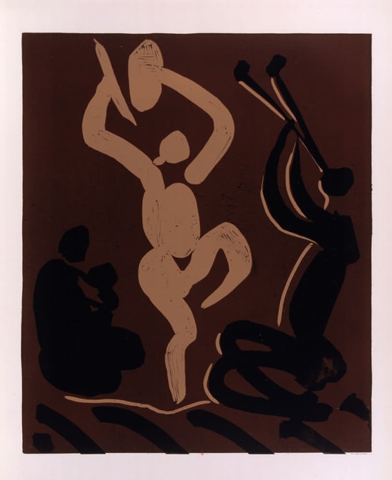 Pablo Picasso
Bacchanale avec une femme assise tenant un bébé, 1959
linogravure en couleurs
BnF, Estampes et photographie