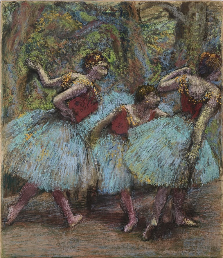 30. Degas_trois danseuses (jupes bleues, corsages rouges)