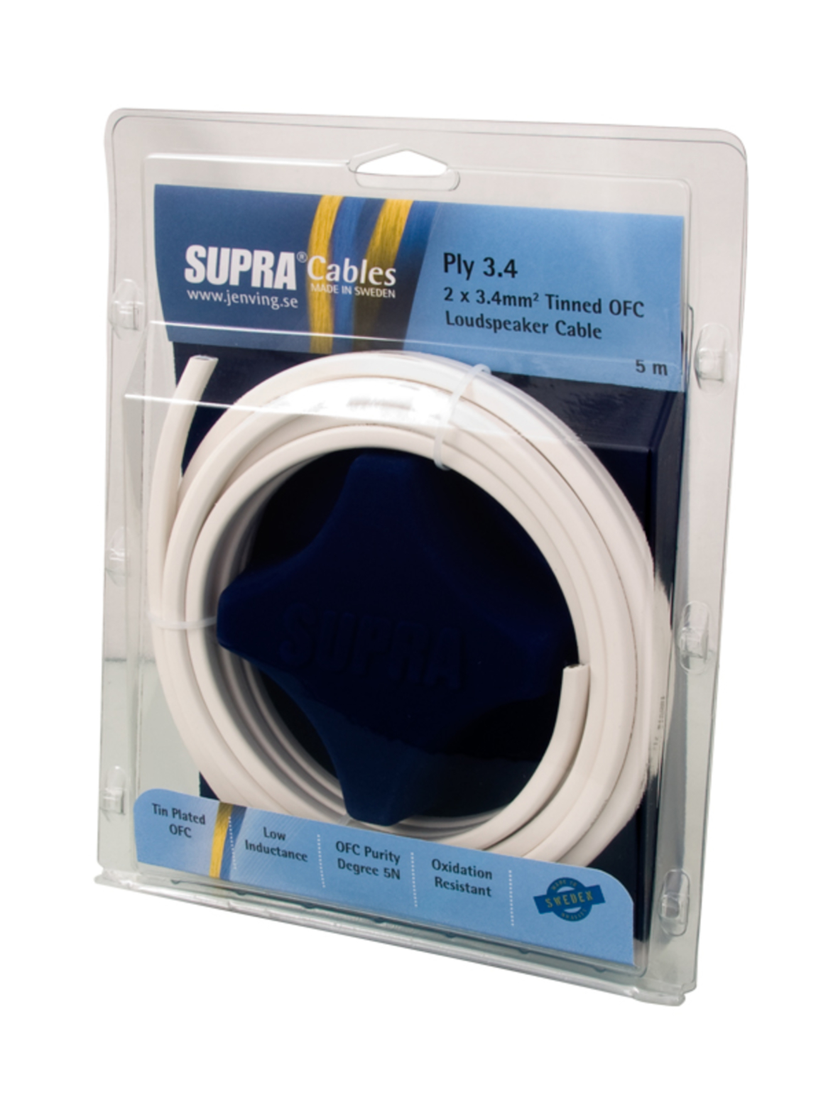 Supra Ply 2x2.0mm2 kaiutinjohto, valkoinen 5 m paketti