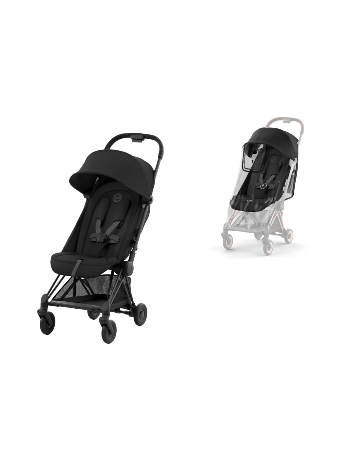 Cybex Coya matkarattaat ja sadesuoja (Matte Black)