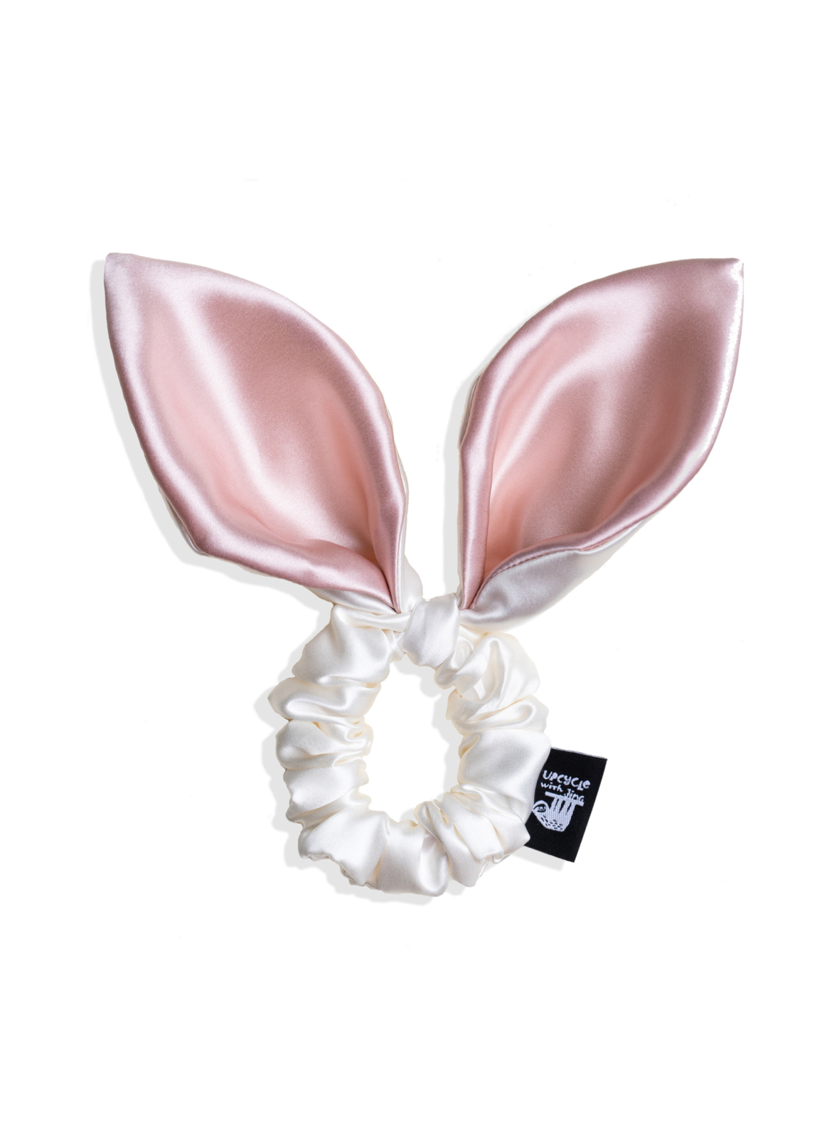 Pupu silk scrunchie -hiusdonitsi - valkoinen-vaaleanpunainen
