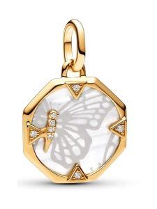 Pandora - Pandora ME helmiäishohtoinen perhonen -riipushela Butterfly 14k gold-plated medallion with clear cubic zirconia and white bioresin man-made mother of pearl 14k Gold-plated unique metal blend  Mixed stone Clear 763366C01 | Stockmann