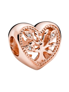 Pandora - Openwork sukupuu -sydänhela Family tree heart 14k rose gold-plated charm with clear cubic zirconia Openwork Family Tree Heart 788826C01 | Stockmann
