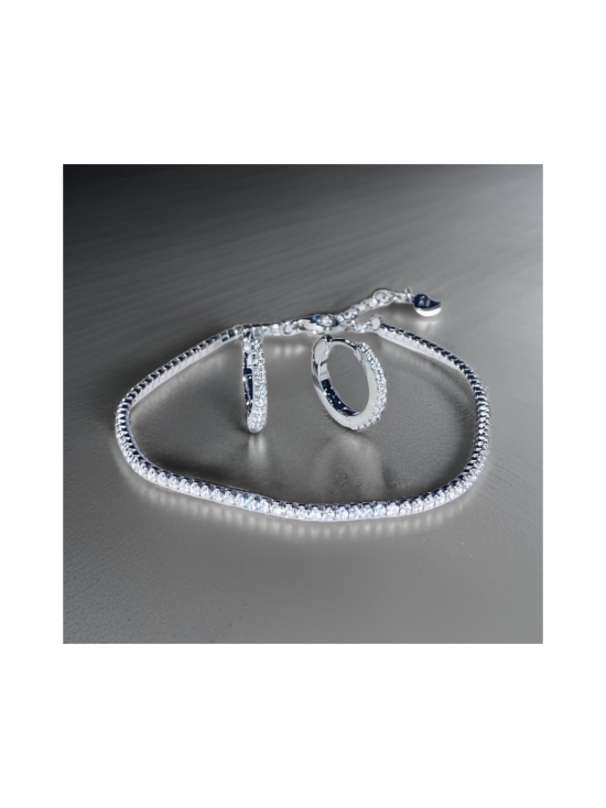 DFJ Collections - Hopeinen tennis rannekoru ja rengas korvakoru setti - HOPEA | Stockmann - photo 1