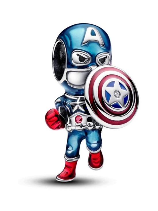 Pandora - Marvel Kostajat Kapteeni Amerikka -hela Marvel Captain America sterling silver charm with clear and red cubic zirconia, red and blue enamel Sterling silver Enamel Cubic Zirconia Blue 793129C01 | Stockmann - photo 3