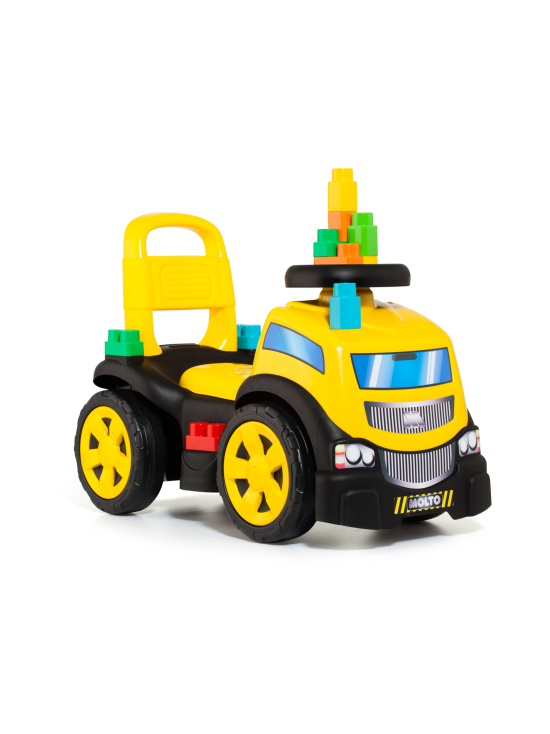 Potkuauto Rekka ja 10 palikkaa keltainen