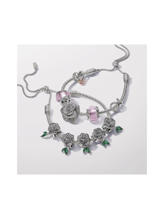 Pandora - Säihkyvä ruusu -hela Rose sterling silver charm with clear cubic zirconia and royal green crystal Sterling silver  Mixed stone Green 793201C01 | Stockmann - photo 4