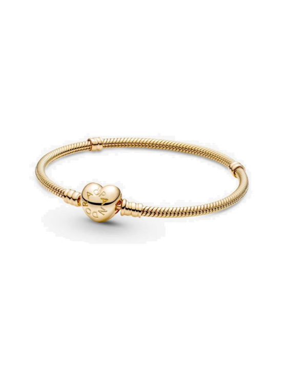 Gold bracelet with heart-shaped clasp Pandora Moments -käärmeketjurannekoru ja sydänlukko 559522C00