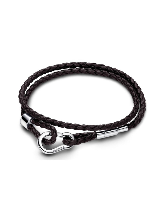 Pandora - Ruskea kaksinkertainen punottu Pandora Moments -nahkaranneke | Stockmann - photo 2