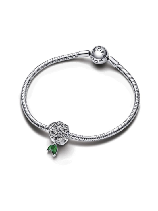 Pandora - Säihkyvä ruusu -hela Rose sterling silver charm with clear cubic zirconia and royal green crystal Sterling silver  Mixed stone Green 793201C01 | Stockmann - photo 3