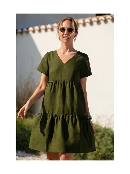 Nakoa - Pellava Kerrosmekko, Olive Green - OLIVE GREEN (OLIIVINVIHREÄ) | Stockmann - photo 3