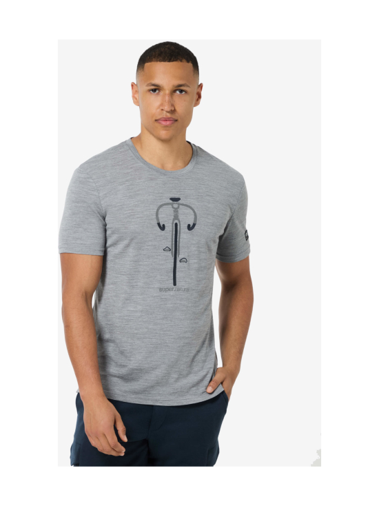 super.natural - Miesten Vintage Bike merinovillainen t-paita - CASHMERE GREY MELANGE/BLUEBERR | Stockmann - photo 1