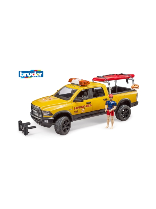 BRUDER Dodge RAM 2500 Power Wagon -avolava äänillä ja valoilla, suppilauta ja hengenpelastaja, 1:16