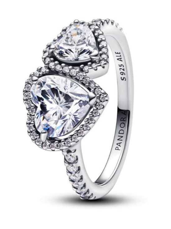 Säihkyvät sädekehäsydämet -sormusHearts sterling silver ring with clear cubic zirconia Sparkling Halo Hearts Ring