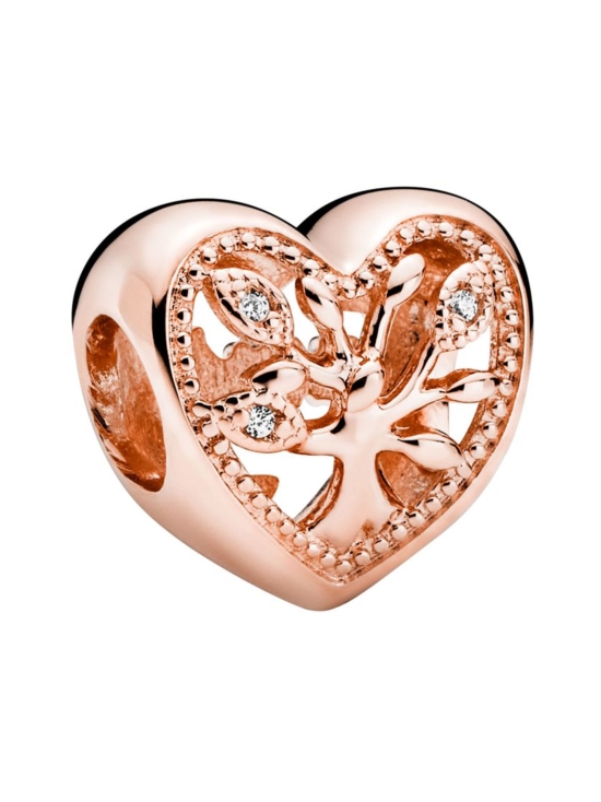 Pandora - Openwork sukupuu -sydänhela Family tree heart 14k rose gold-plated charm with clear cubic zirconia Openwork Family Tree Heart 788826C01 | Stockmann - photo 1