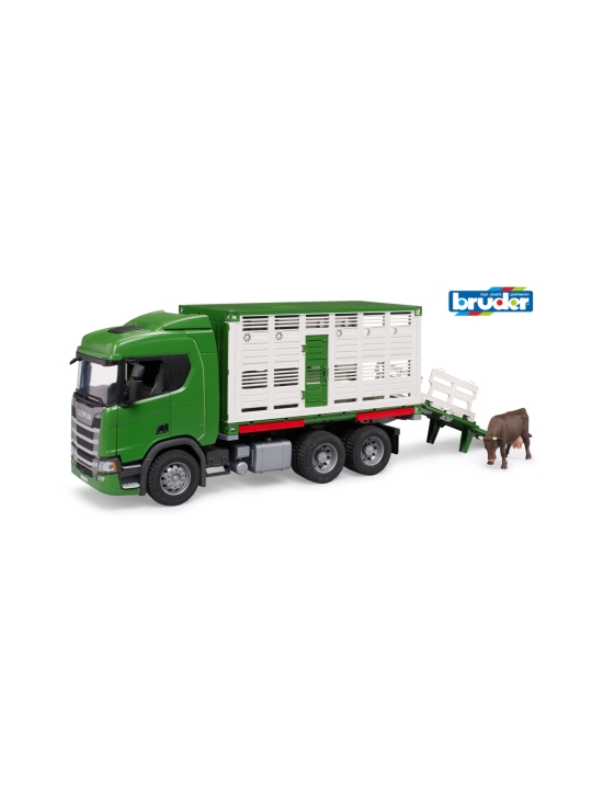 BRUDER Scania Super 560R eläintenkuljetusajoneuvo ja eläin