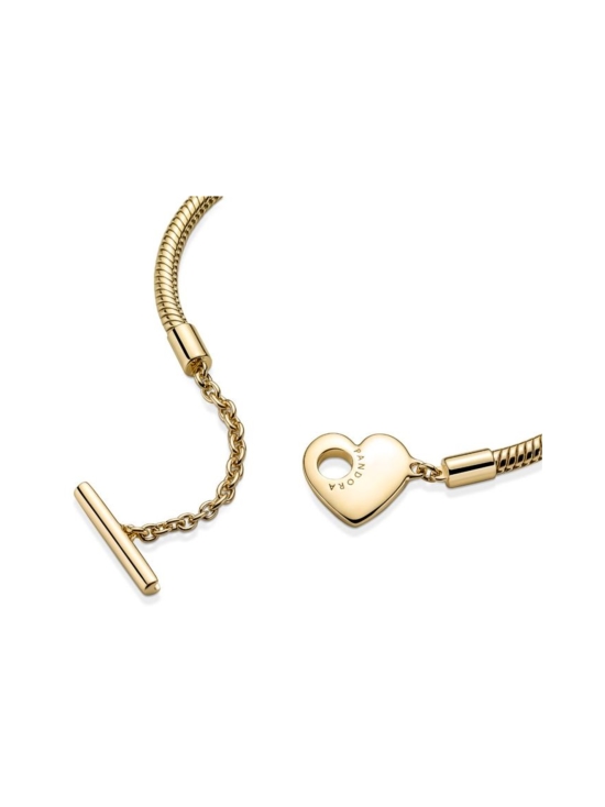 Snake chain 14 gold-plated T-bar heart bracelet T-lukolla ja sydämellä kiinnitettävä Pandora Moments -käärmeketjurannekoru 569285C00