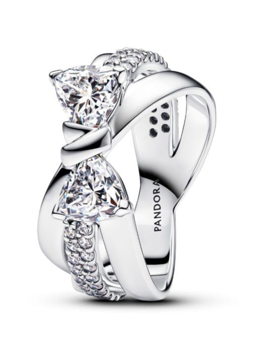 Bow sterling silver ring with clear cubic zirconia