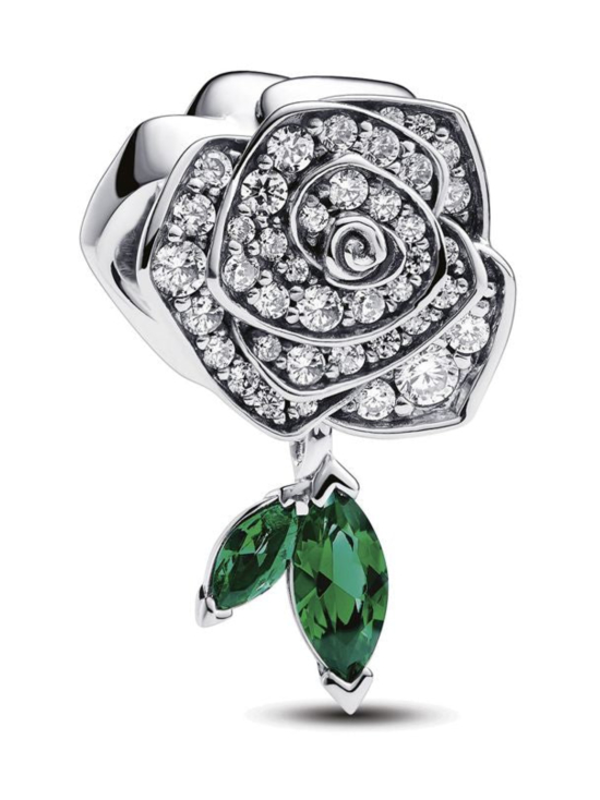 Pandora - Säihkyvä ruusu -hela Rose sterling silver charm with clear cubic zirconia and royal green crystal Sterling silver  Mixed stone Green 793201C01 | Stockmann - photo 2