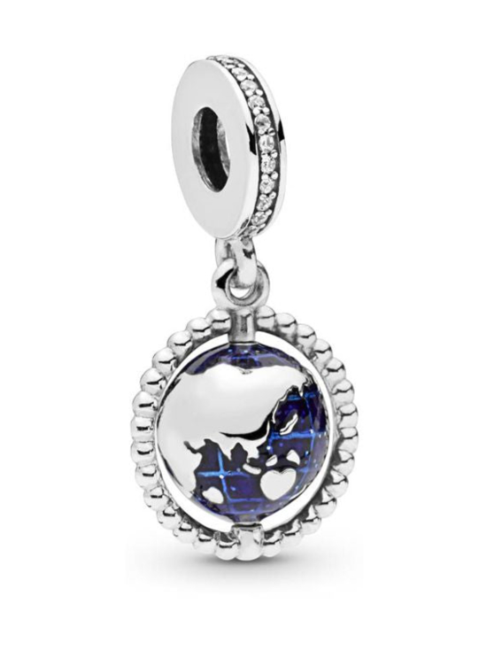 Pandora - Globe silver dangle with clear cubic zirconia and blue enamel Spinning Globe 798021CZ | Stockmann - photo 1
